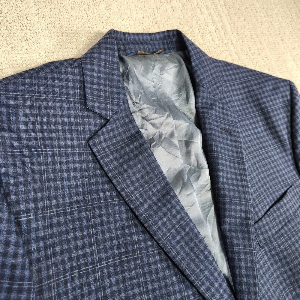 Brooks Brothers Blazer Men 44L Blue Plaid Gingham Check Regent Fit Wool Jacket